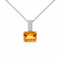 Citrine And Diamond Pendant In 14K White Gold