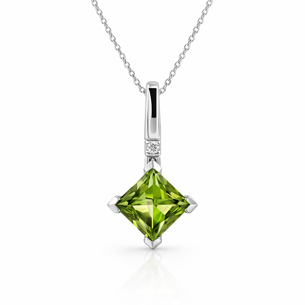 Peridot Pendant In 14K White Gold