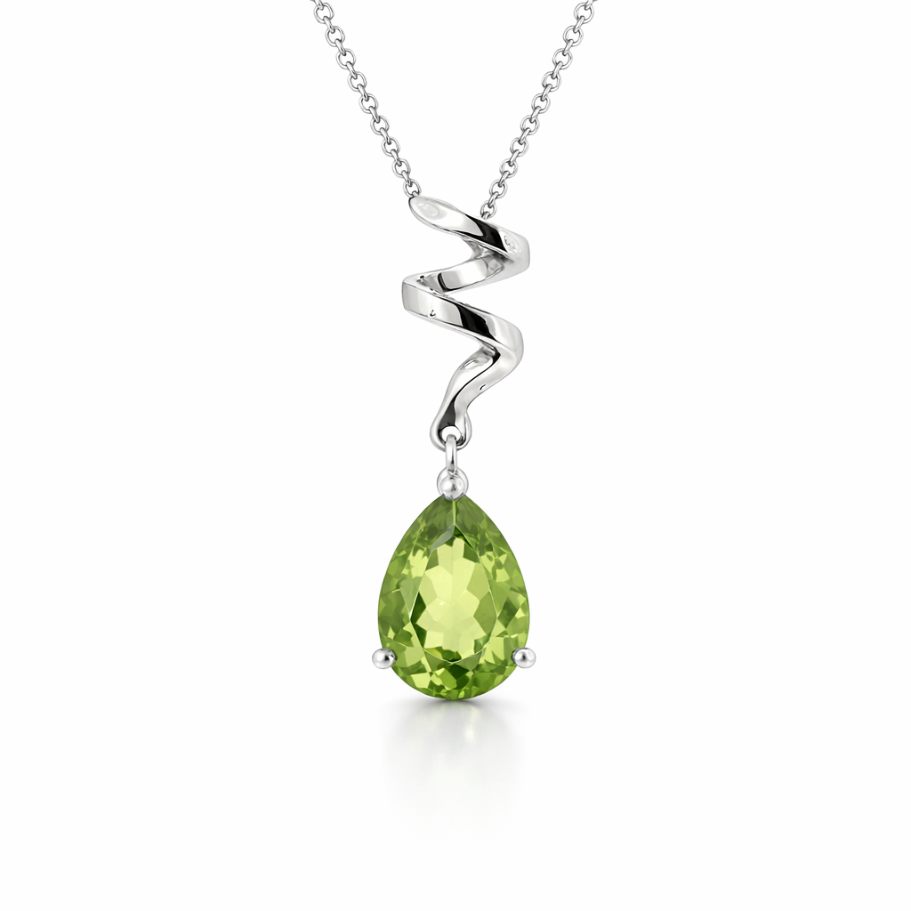 Teardrop Peridot Pendant In 14K White Gold