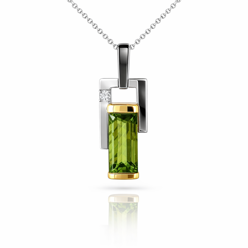 Peridot And Diamond Pendant Two Tone 18K