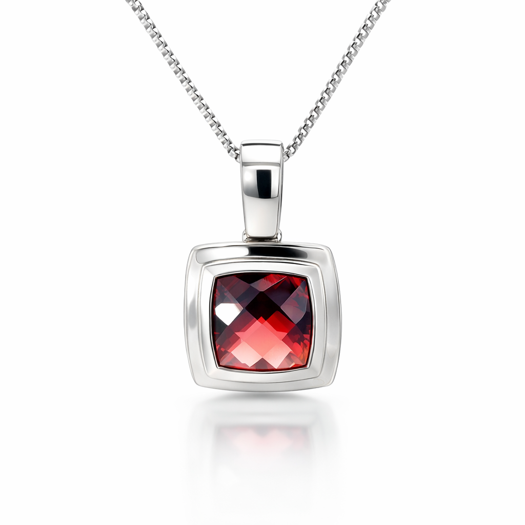 Garnet Pendant In 14K White Gold