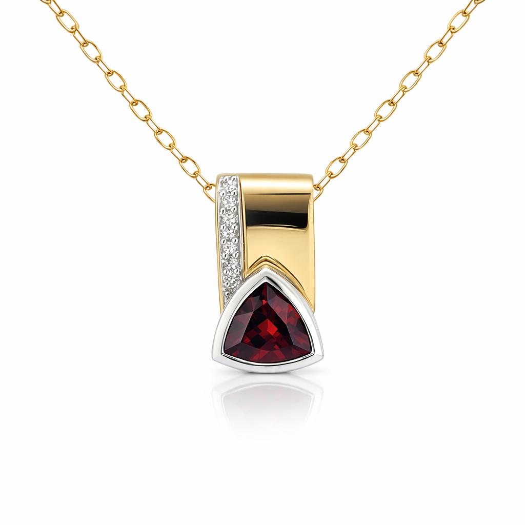 Garnet &amp; Diamond Pendant | 14K White &amp; Yellow Gold