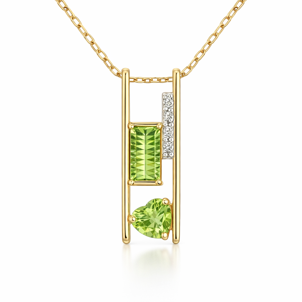 Peridot And Diamond Pendant In 14K Yellow Gold