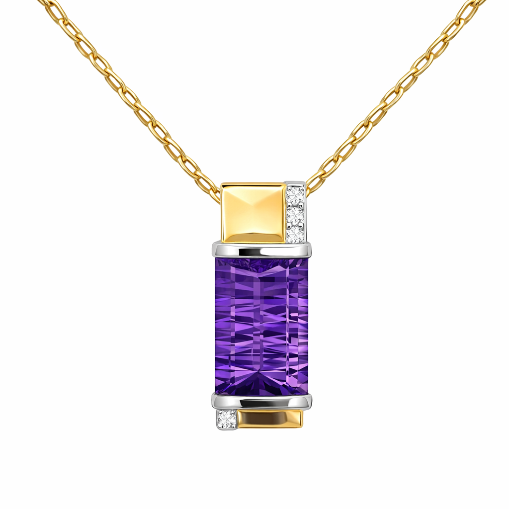 Amethyst And Diamond Pendant | 18K Two-Tone