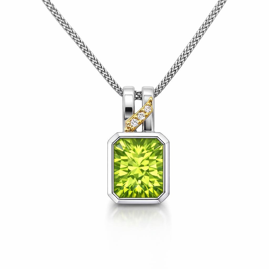Peridot And Diamond Pendant | 18K Two-Tone Gold