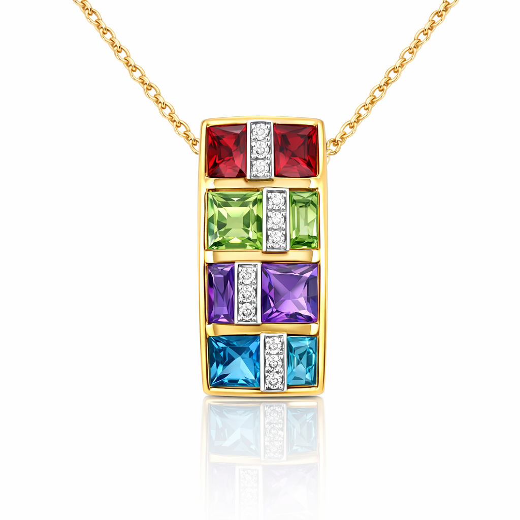Multi-Gem Pendant In 14K Yellow Gold