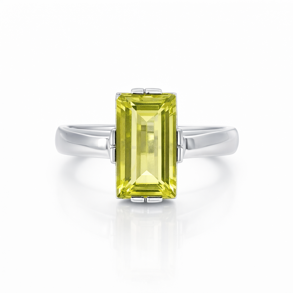 Lemon Quartz Ring | 14K White Gold