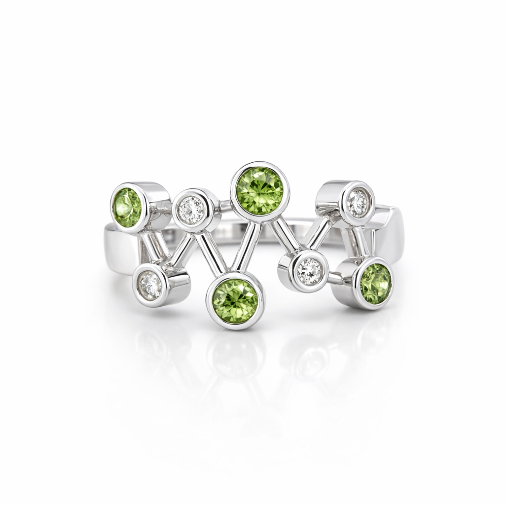 Peridot And Diamond 14K White Gold Ring