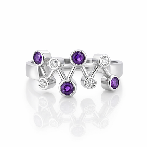 Amethyst And Diamond Ring | 14K White Gold