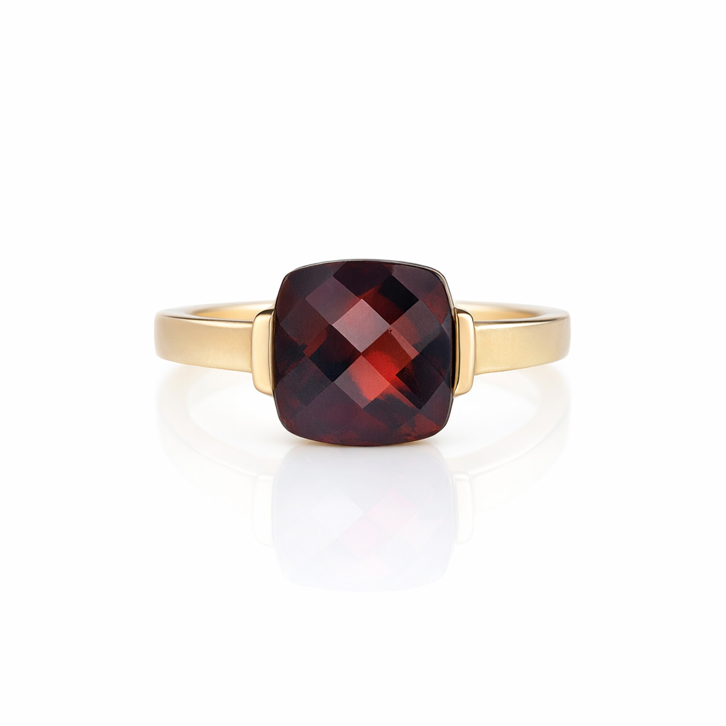Garnet Checkerboard Cut Ring 14K Gold