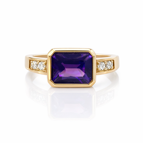 Amethyst And Diamond Ring | 14K Yellow Gold