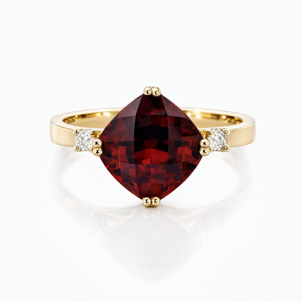 Garnet &amp; Diamond Ring | 14K Yellow Gold