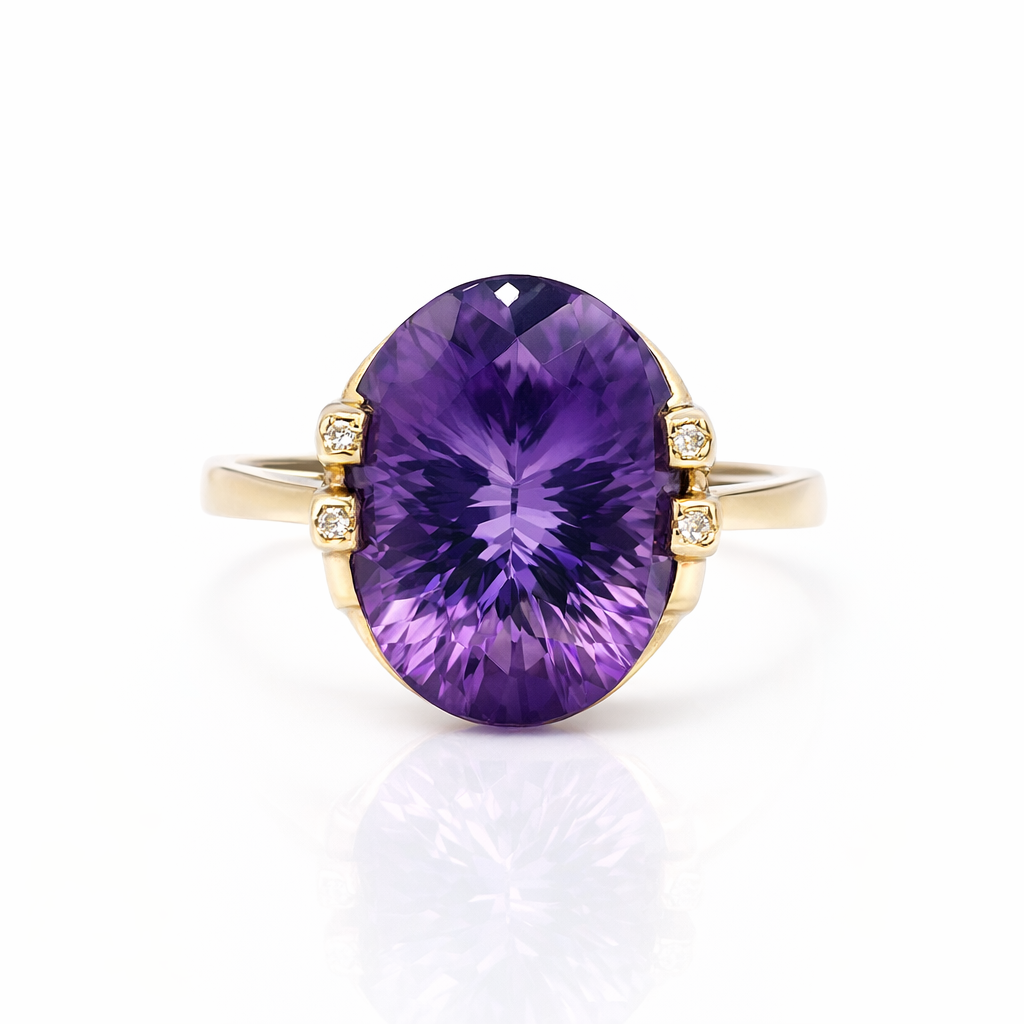 Amethyst And Diamond Ring | 14ct Yellow Gold