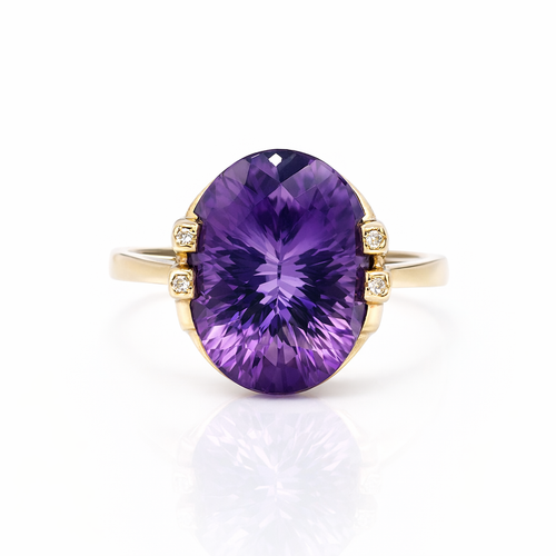 Amethyst And Diamond Ring | 14ct Yellow Gold