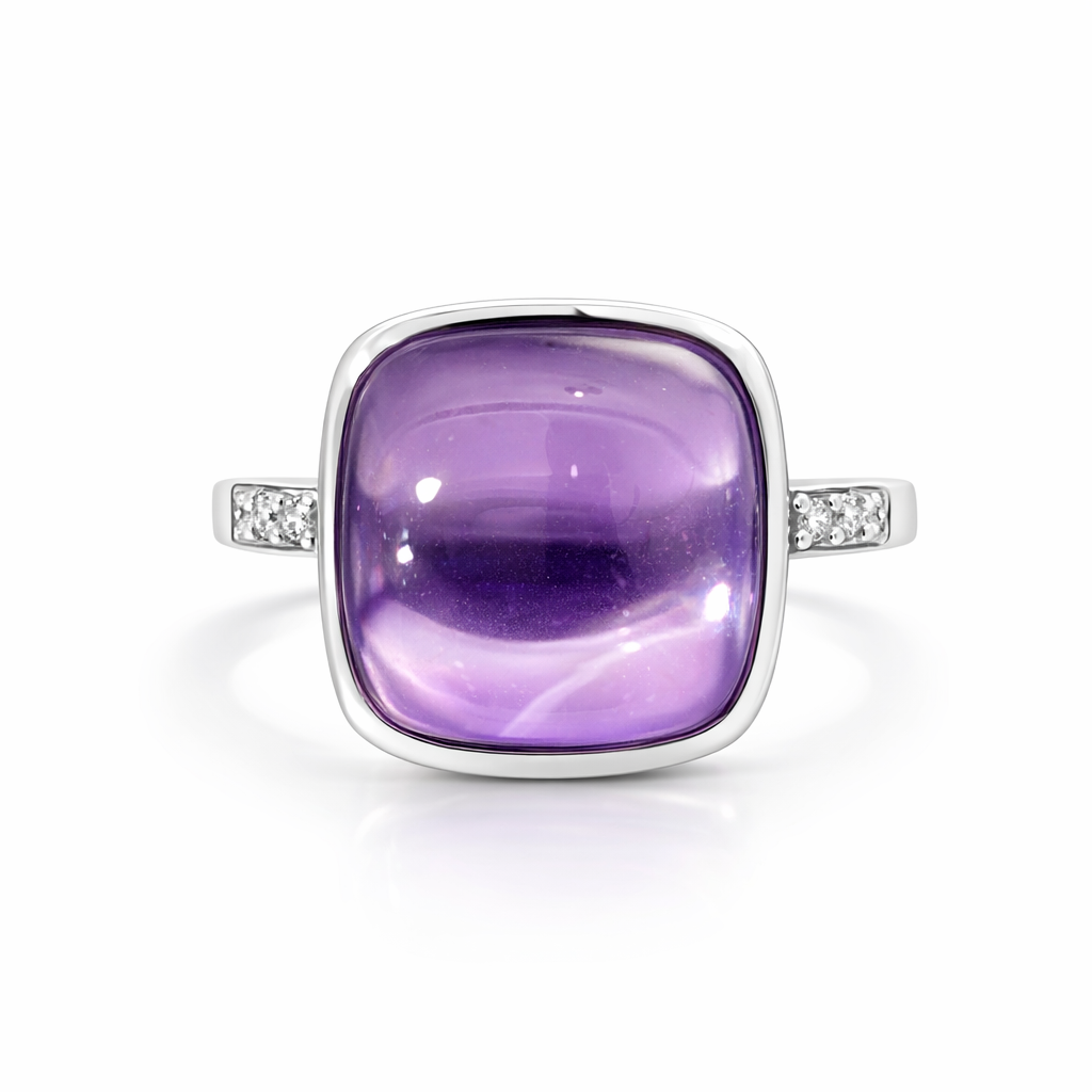 Amethyst Ring With Diamonds | 14ct White Gold