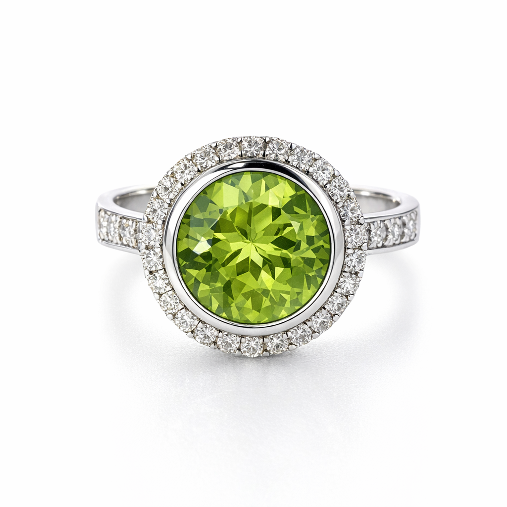 Peridot and Diamond 14ct White Gold Ring