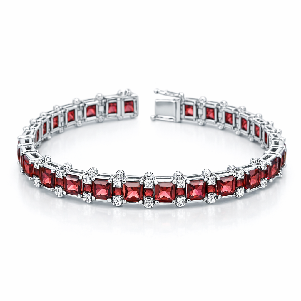 Garnet and Diamond 14ct White Gold Bracelet