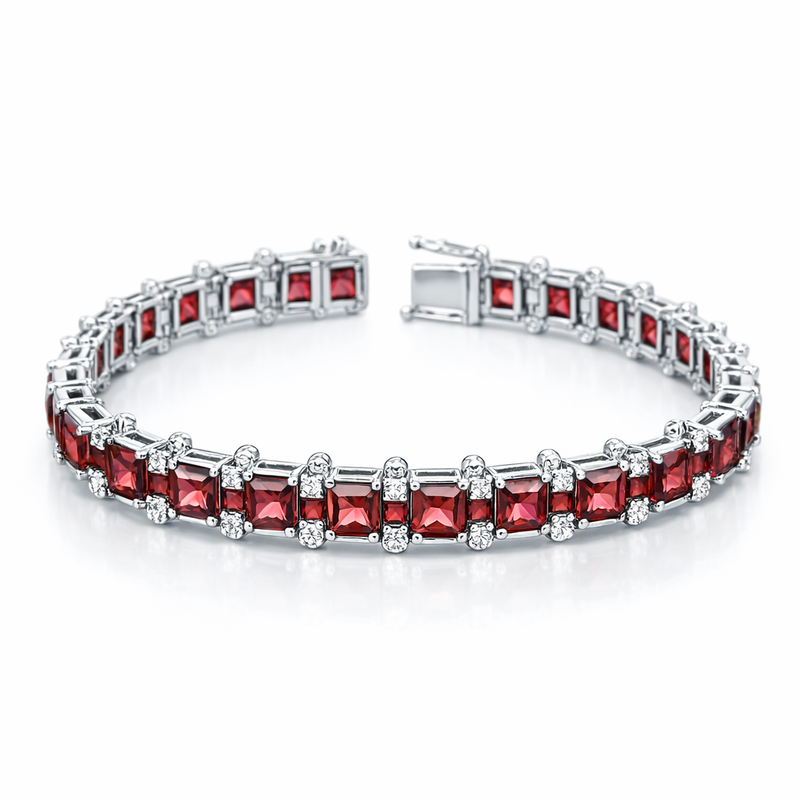 Garnet and Diamond 14ct White Gold Bracelet