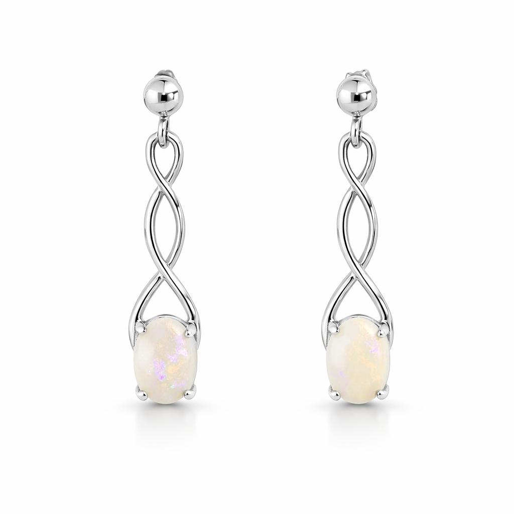 White Opal Stud Earrings In Sterling Silver