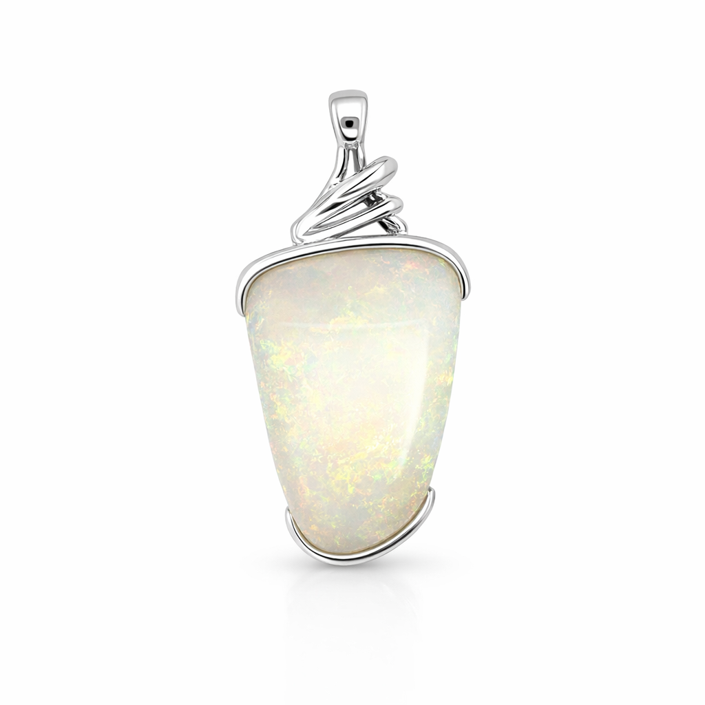 White Opal Pendant Set In Sterling Silver