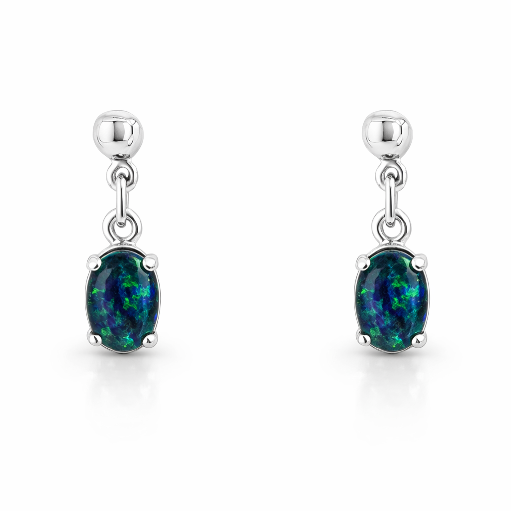 Triplet Opal Stud Earrings In Sterling Silver