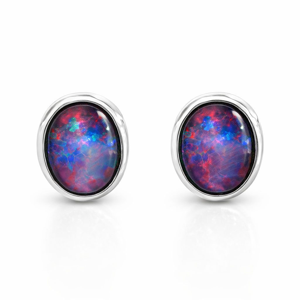 Triplet Opal Stud Earrings In Sterling Silver