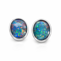 Triplet Opal Stud Earrings In Sterling Silver