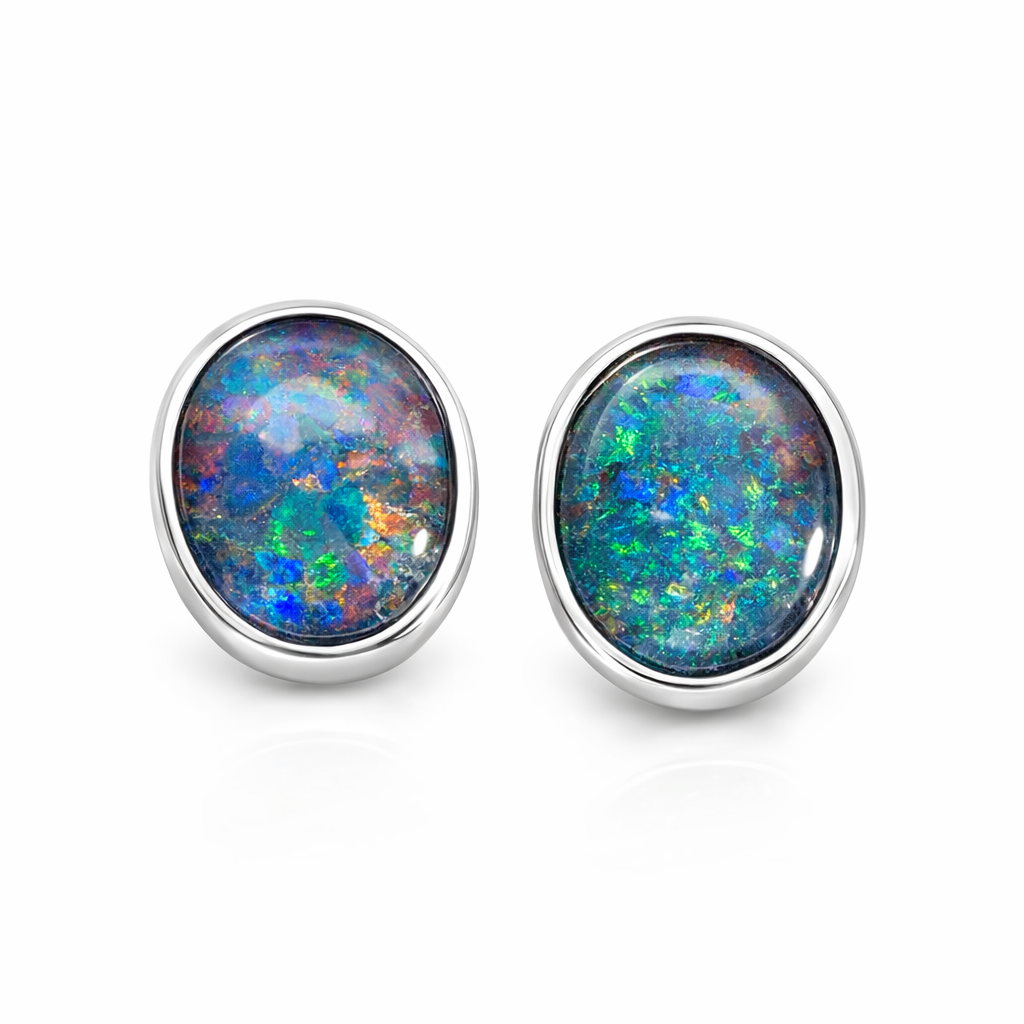 Triplet Opal Stud Earrings In Sterling Silver