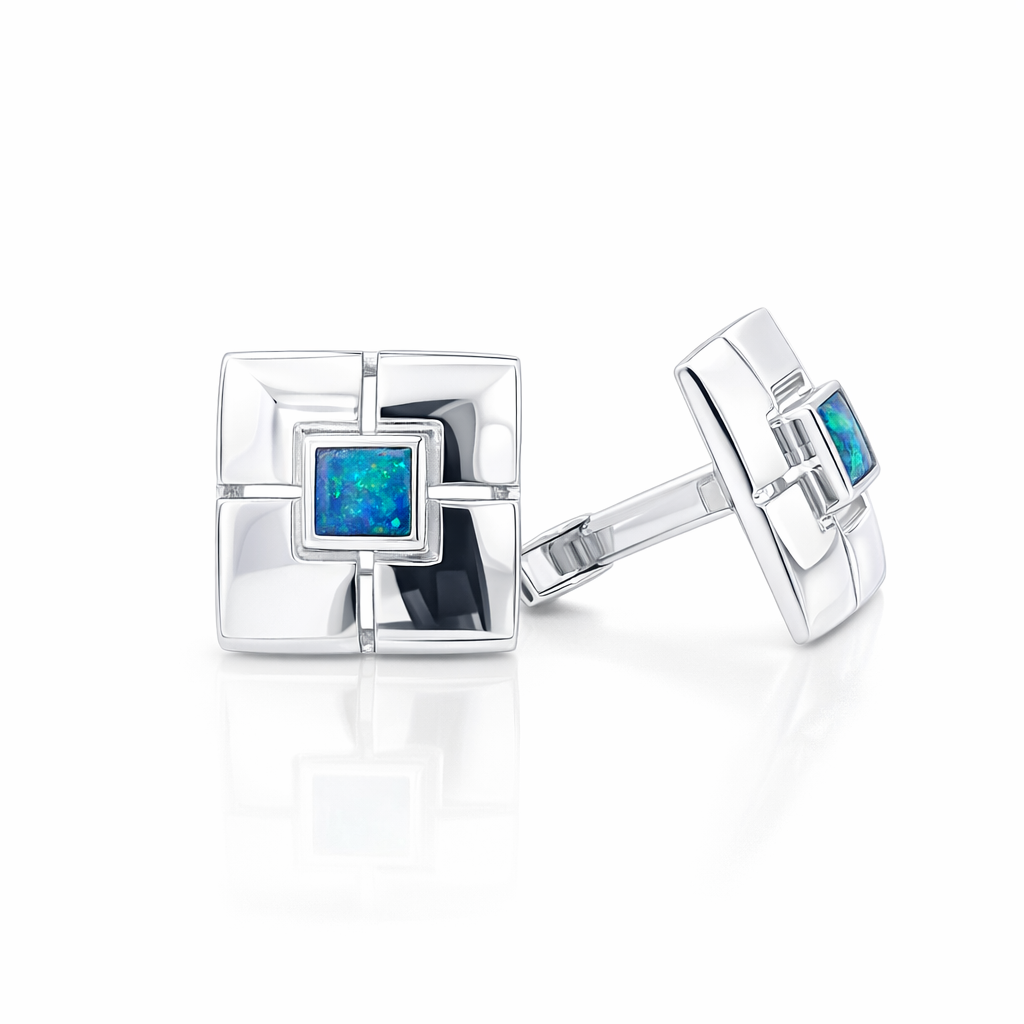 Cufflink Crystal Opal Sterling Silver