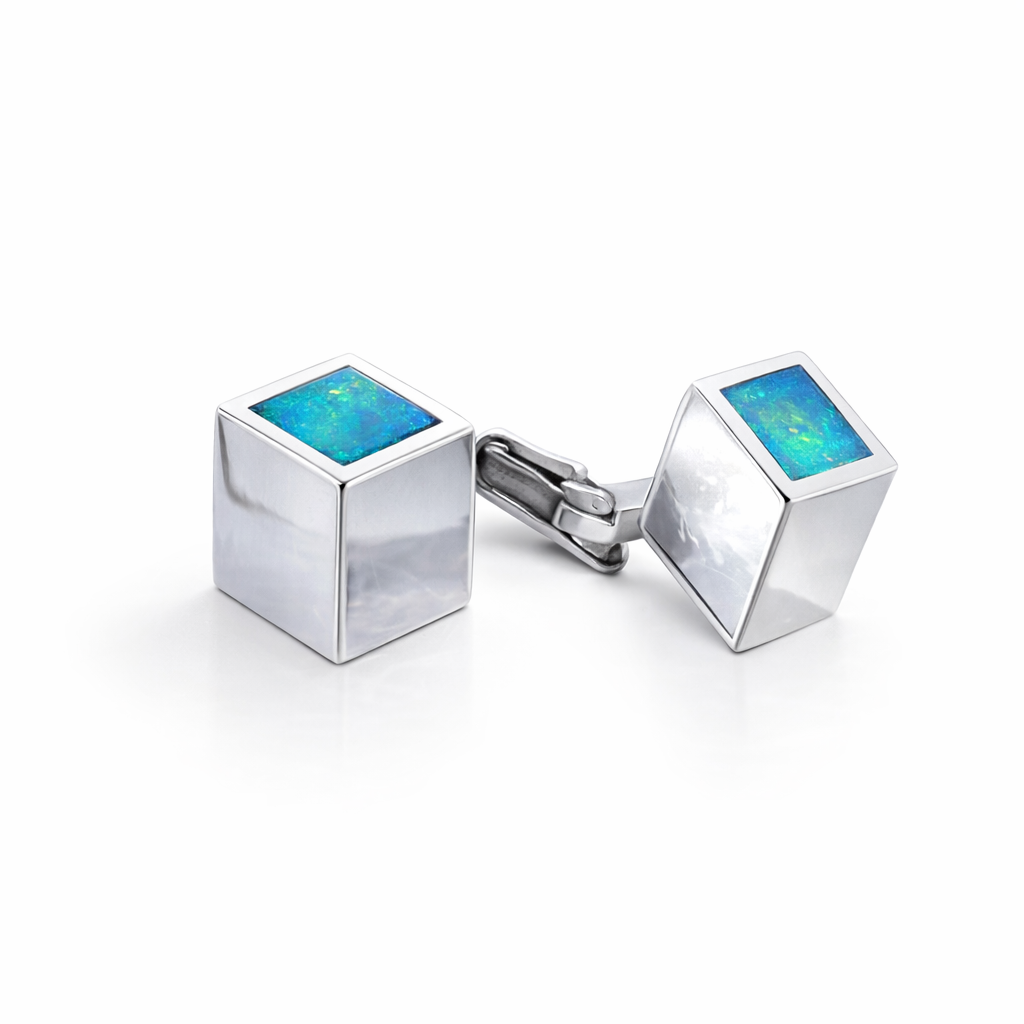 Cufflink Crystal Opal Sterling Silver