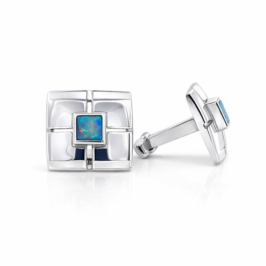 Cufflink White Doublet Opal Sterling Silver