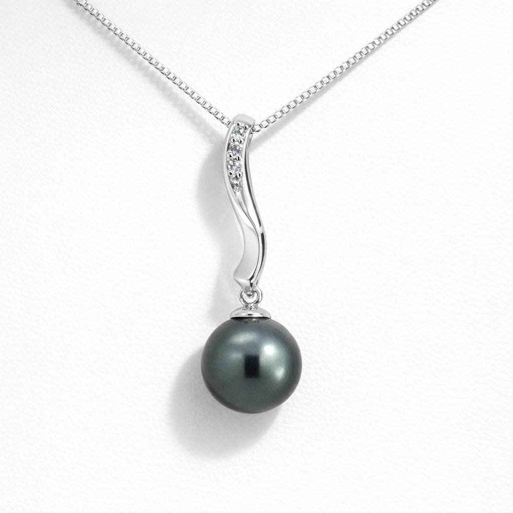 Tahitian Pearl Pendant In Sterling Silver With Cubics