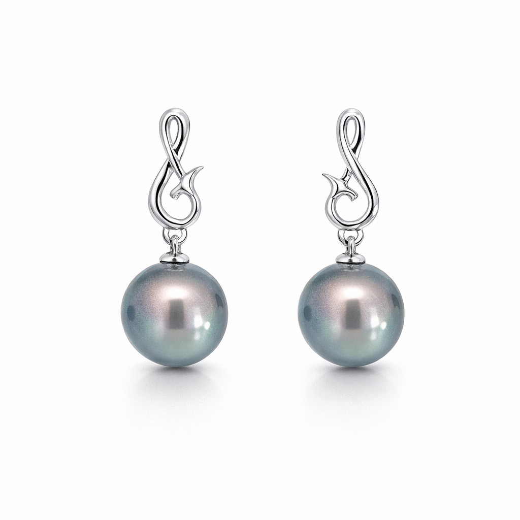 Tahitian Pearl Drop Studs In Sterling Silver