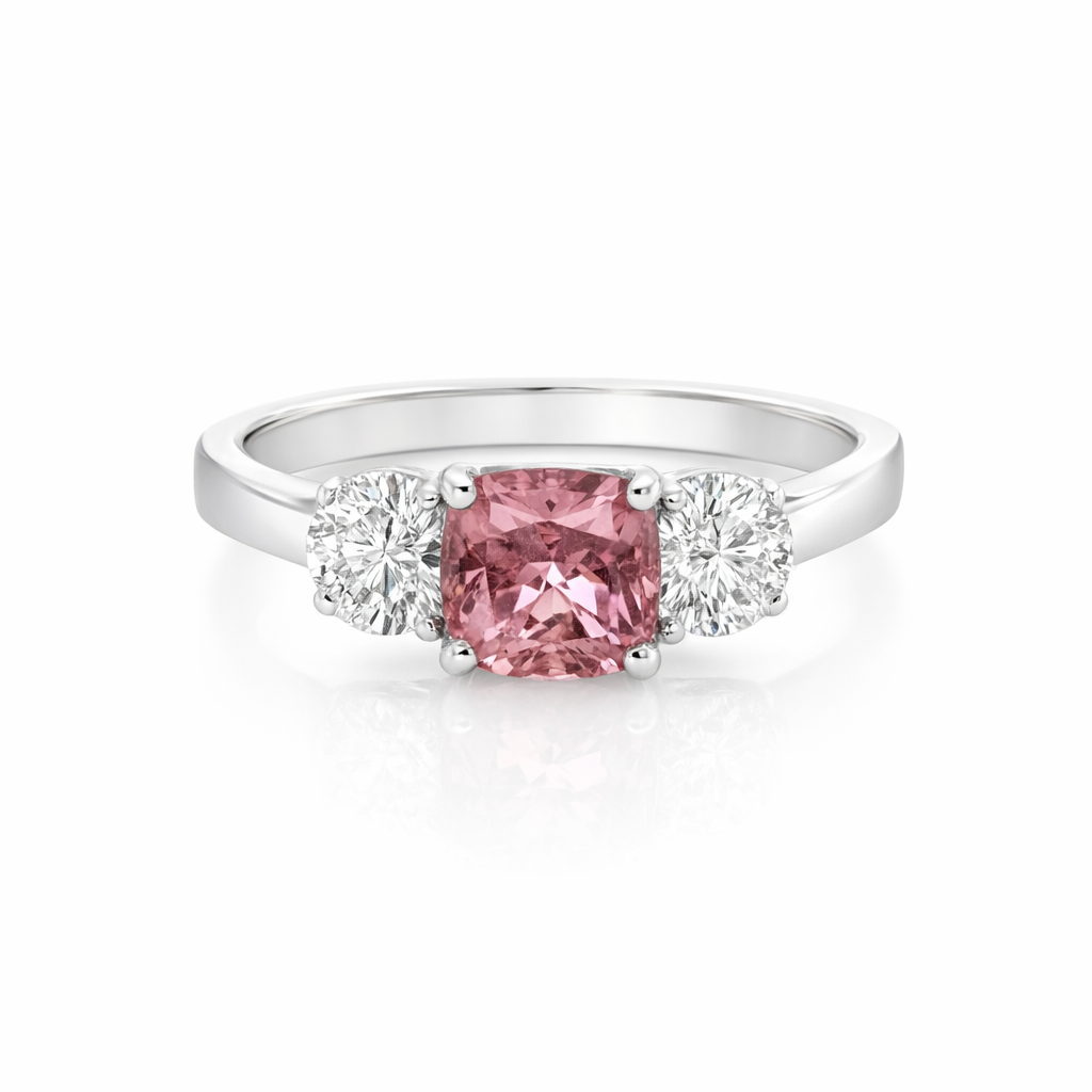 Pink Tourmaline And Diamond 18ct White Gold Ring