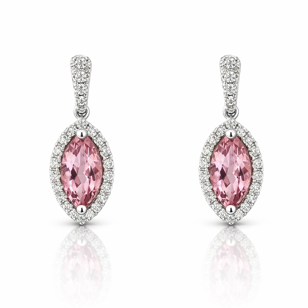 Pink Tourmaline Earrings In 9ct White Gold