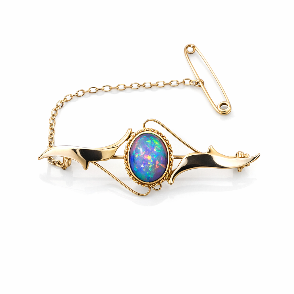 Triplet Opal Brooch In 9ct Yellow Gold