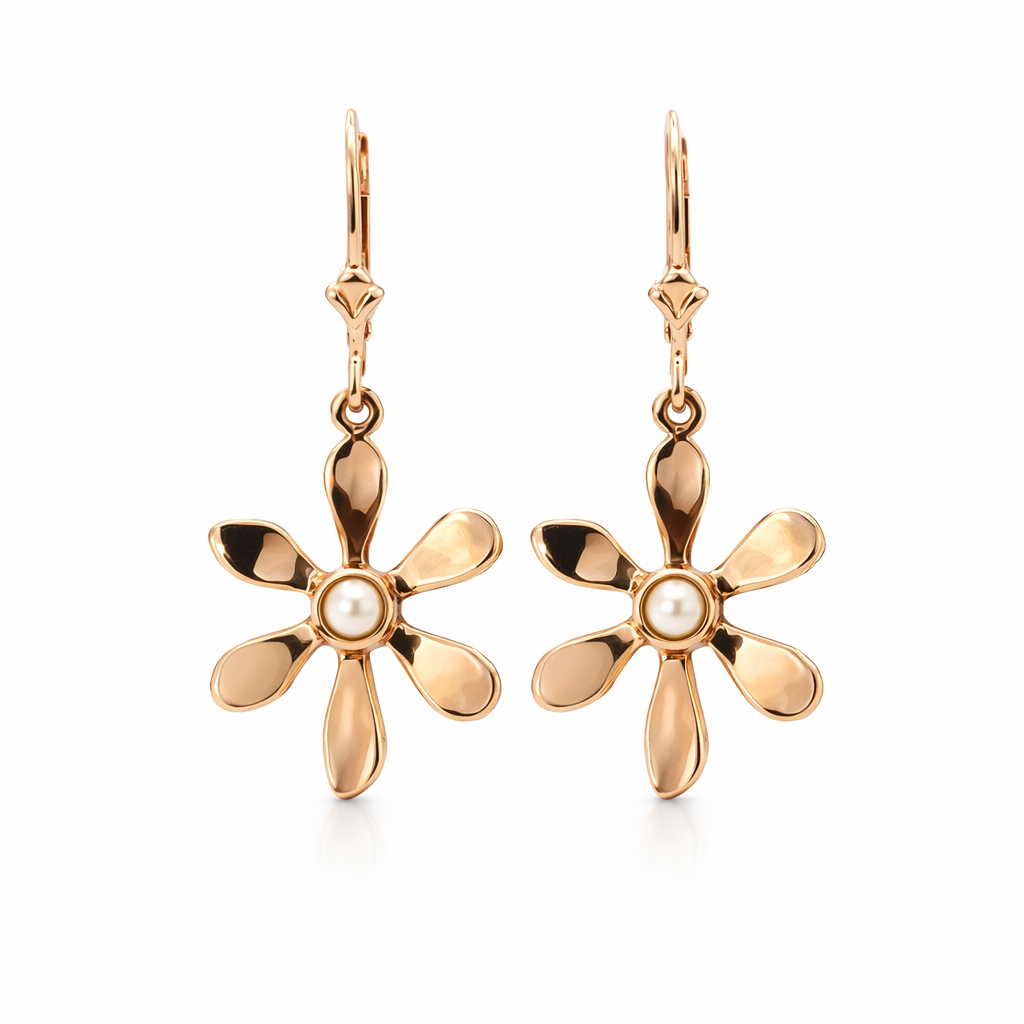 Pearl Earrings In 9ct Rose Gold With Flower Detail