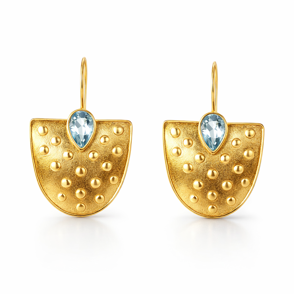 Earrings | Gold Plated Brass With Blue Topaz