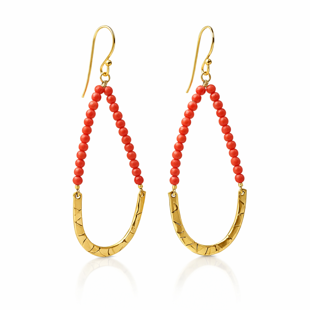 Earrings | Gold Plated Brass With Coral