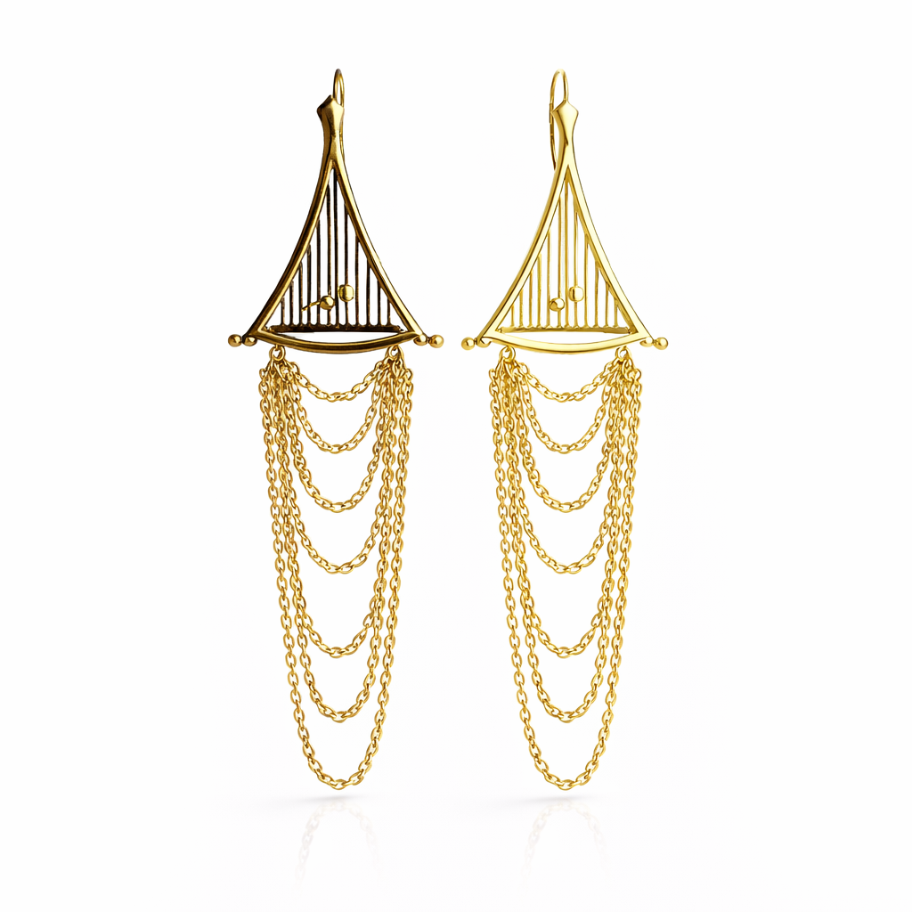 Earrings | Gold Plated Brass With Hanging Chains