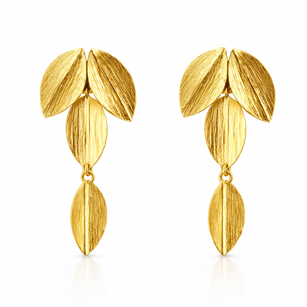 Earrings | Gold Plated Brass Leaf Motif Design