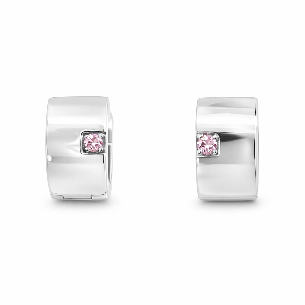 Huggie Earrings With Pink Cubic Zirconia in Stainless Steel