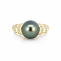 Tahitian Pearl &amp; Diamond Ring In 14ct Yellow Gold