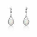Solid Crystal Opal Stud Earrings In 14K White Gold