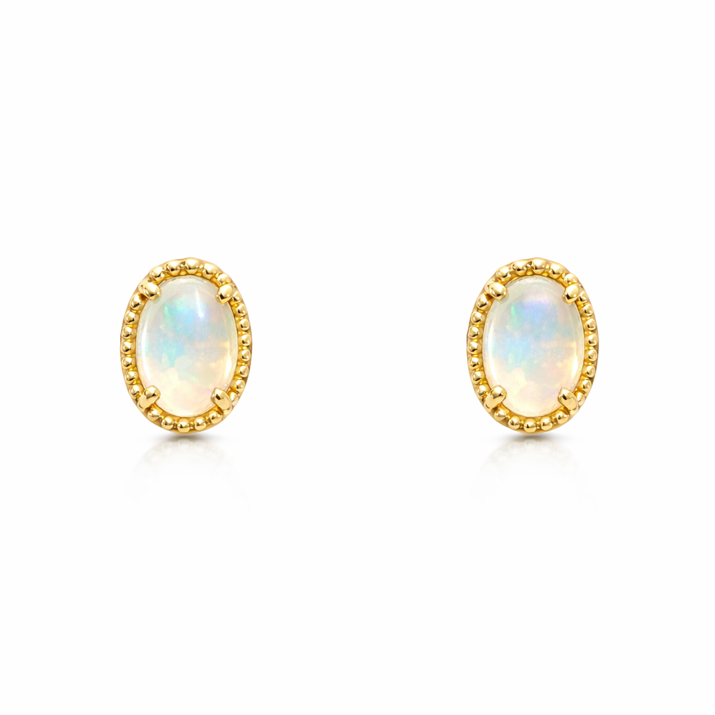 Solid Crystal Opal Earrings I Yellow Gold Plated