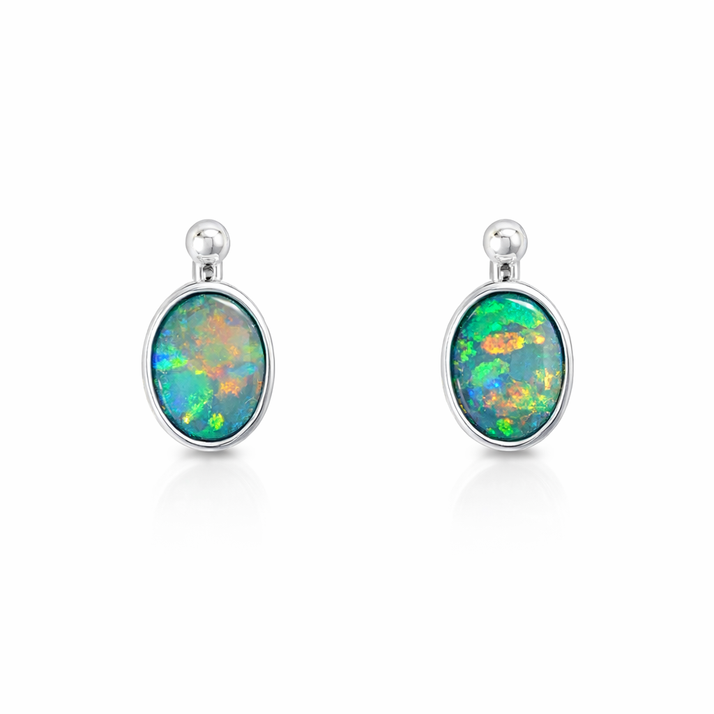 Opal Doublet Earrings In Sterling Silver