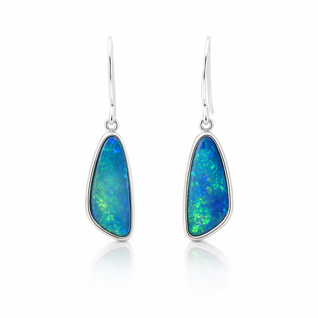 Freeform Opal Doublet Earrings In Silver