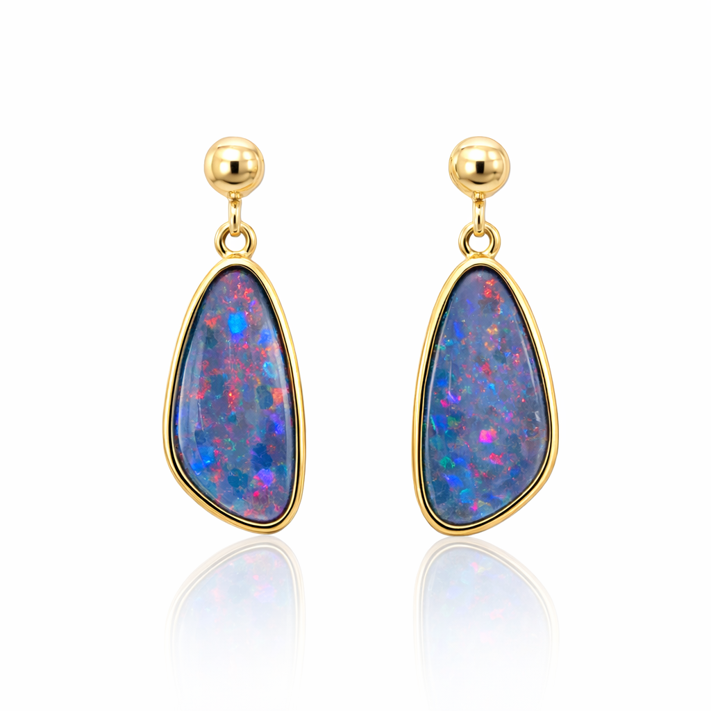 Opal Earrings | Yellow Gold Plated Silver
