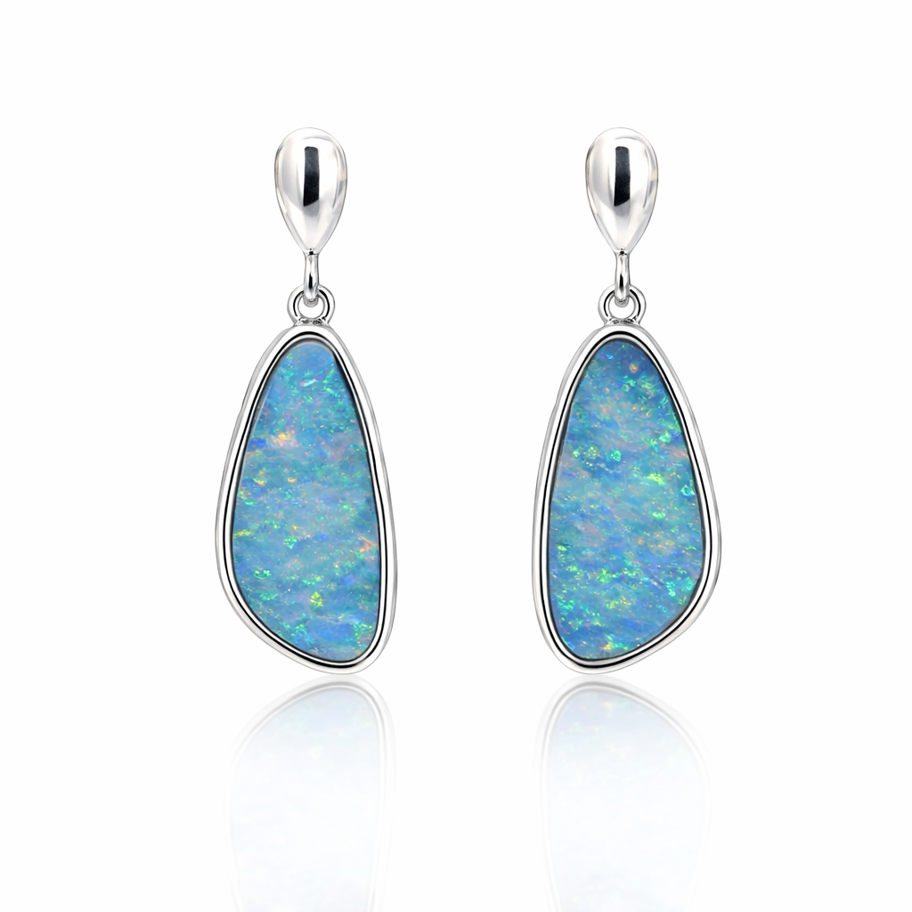 Opal Earrings In Sterling Silver | Freeform Shape