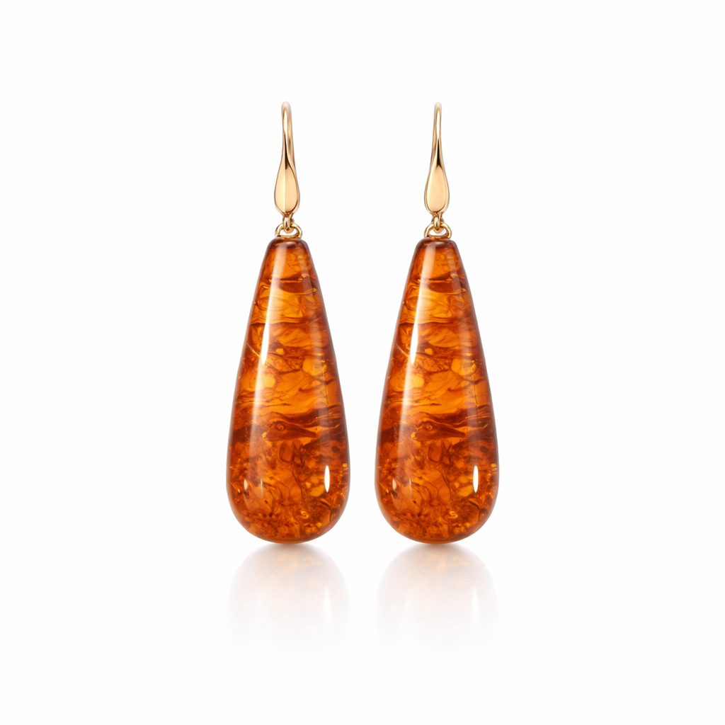 Earrings | Pressed Amber Drops On 9ct Shepard Hooks